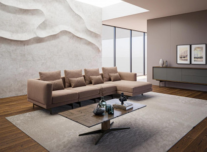 Beige Upholstered Furniture Luxury Corner Set Corner Sofa L-Shape Designer Interior